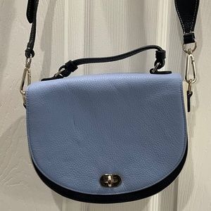 Draper James blue and white shoulder bag with guitar strap